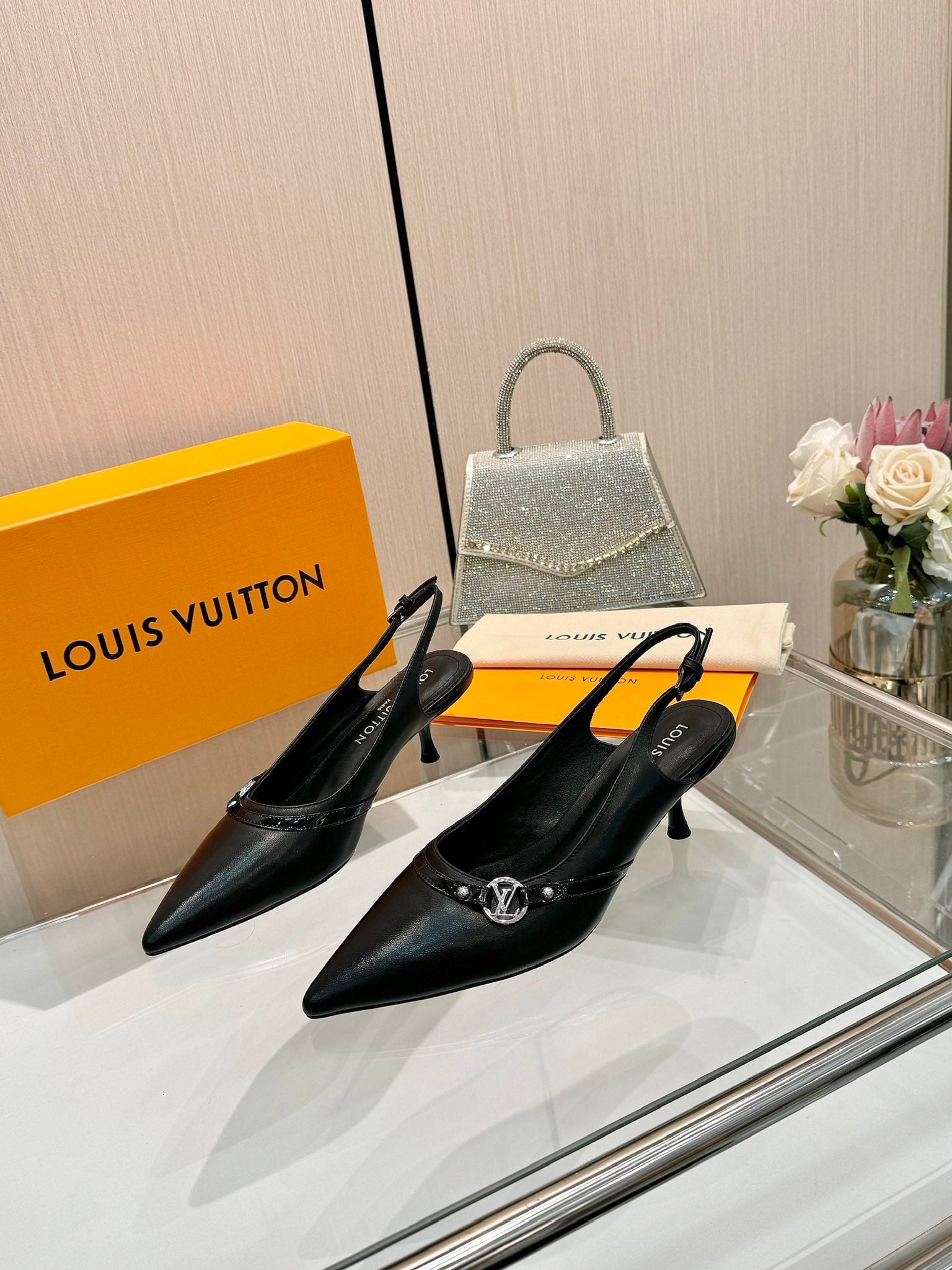 6AM SLINGBACK HIGH HEELS 55 MM IN BLACK LAMBSKIN