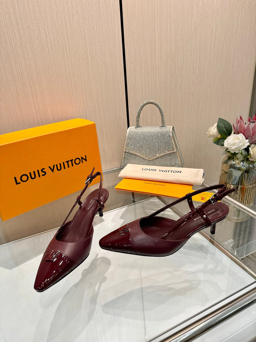 LV 26S SLINGBACK PUMPS 55 MM IN DARK RED CALFSKIN