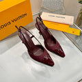 LV 26S SLINGBACK PUMPS 90 MM IN DARK RED FABRIC AND CALFSKIN