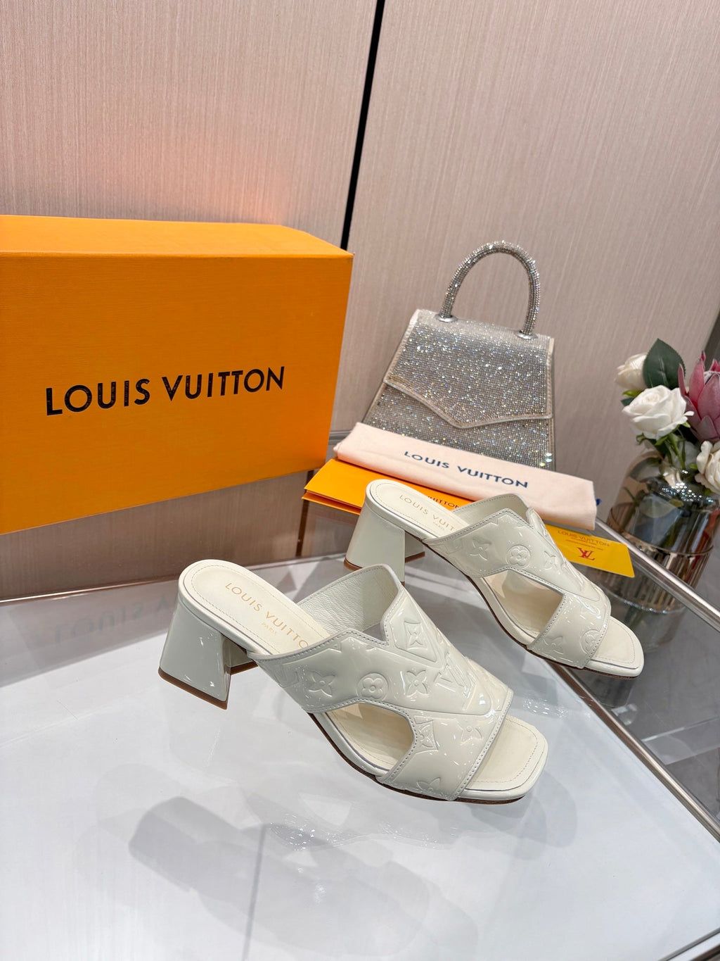 LV 26S HIGH-HEELED SANDALS 55 MM IN CREAM WHITE SHINY CALFSKIN