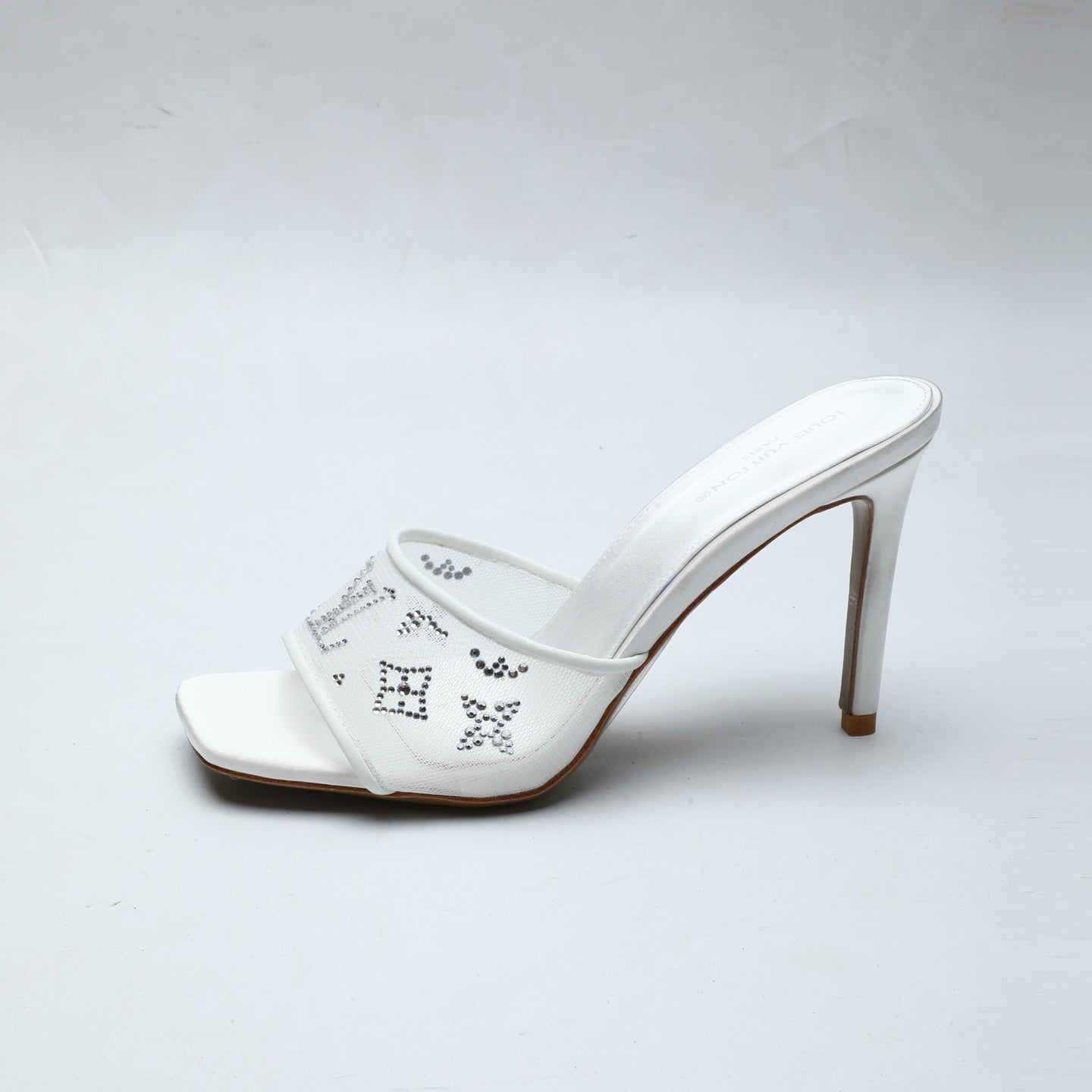 LV 26S MULE HEELS 90 MM IN WHITE FABRIC AND LAMBSKIN