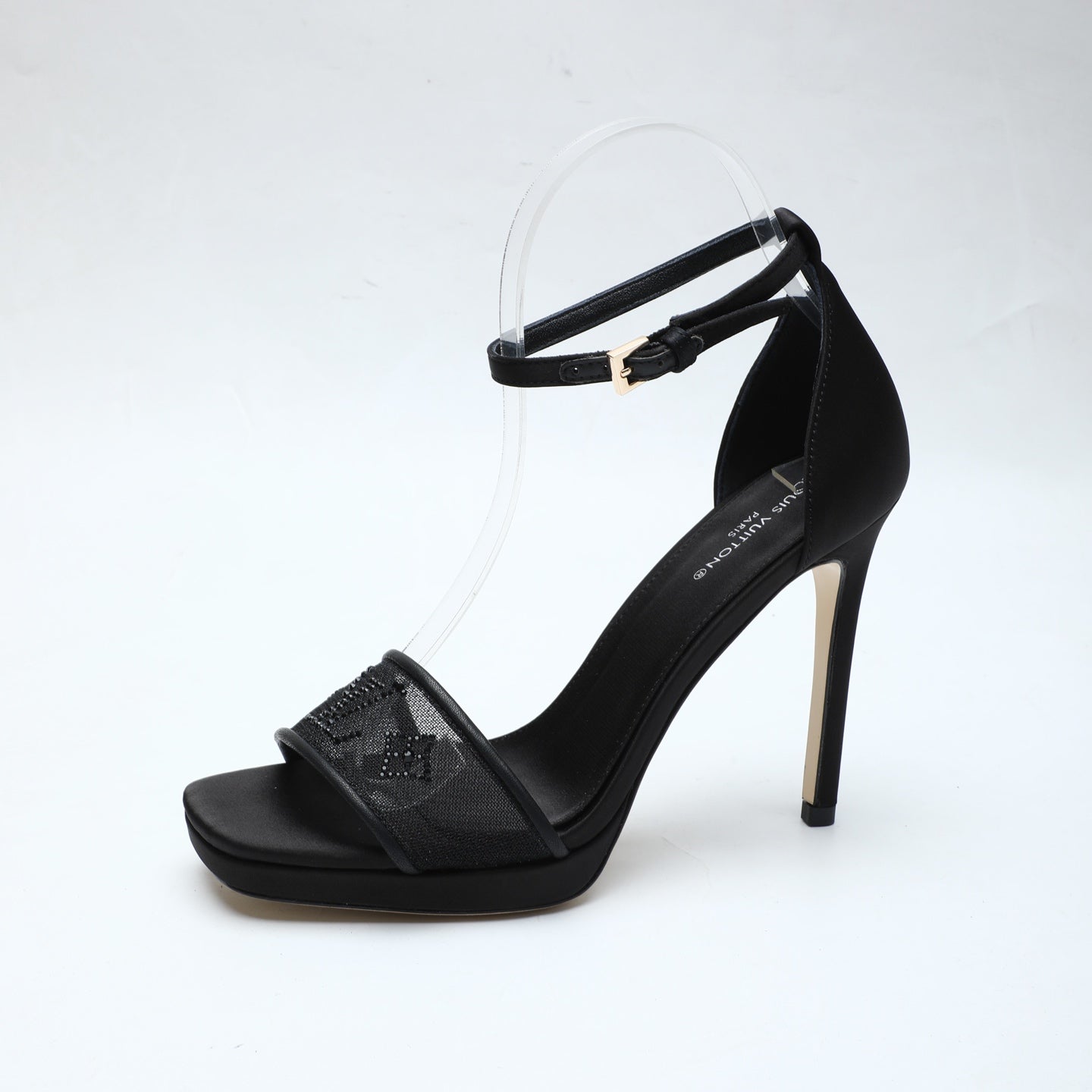 LV 26S HIGH HEEL SANDALS 110 MM IN BLACK FABRIC AND LAMBSKIN
