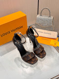 LV 26S HIGH HEEL SANDALS 110 MM IN DARK BROWN MONOGRAM CANVAS