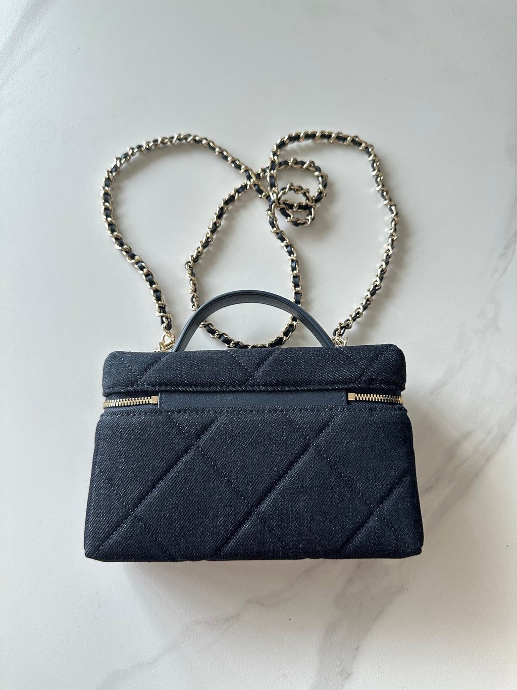 CHANEL 25S VANITY CLASSIC FLAP 17 IN DARK BLUE DENIM GOLD HARDWARE