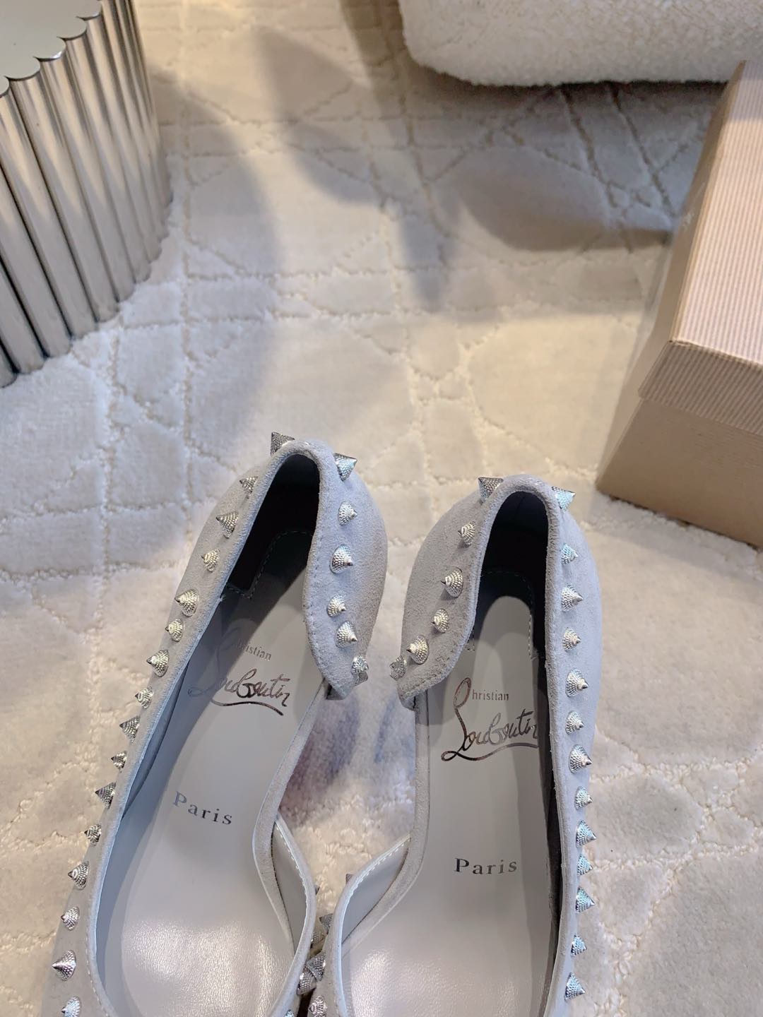 IRIZA PUMPS 85MM IN GREY SUEDE SILVER SPIKES