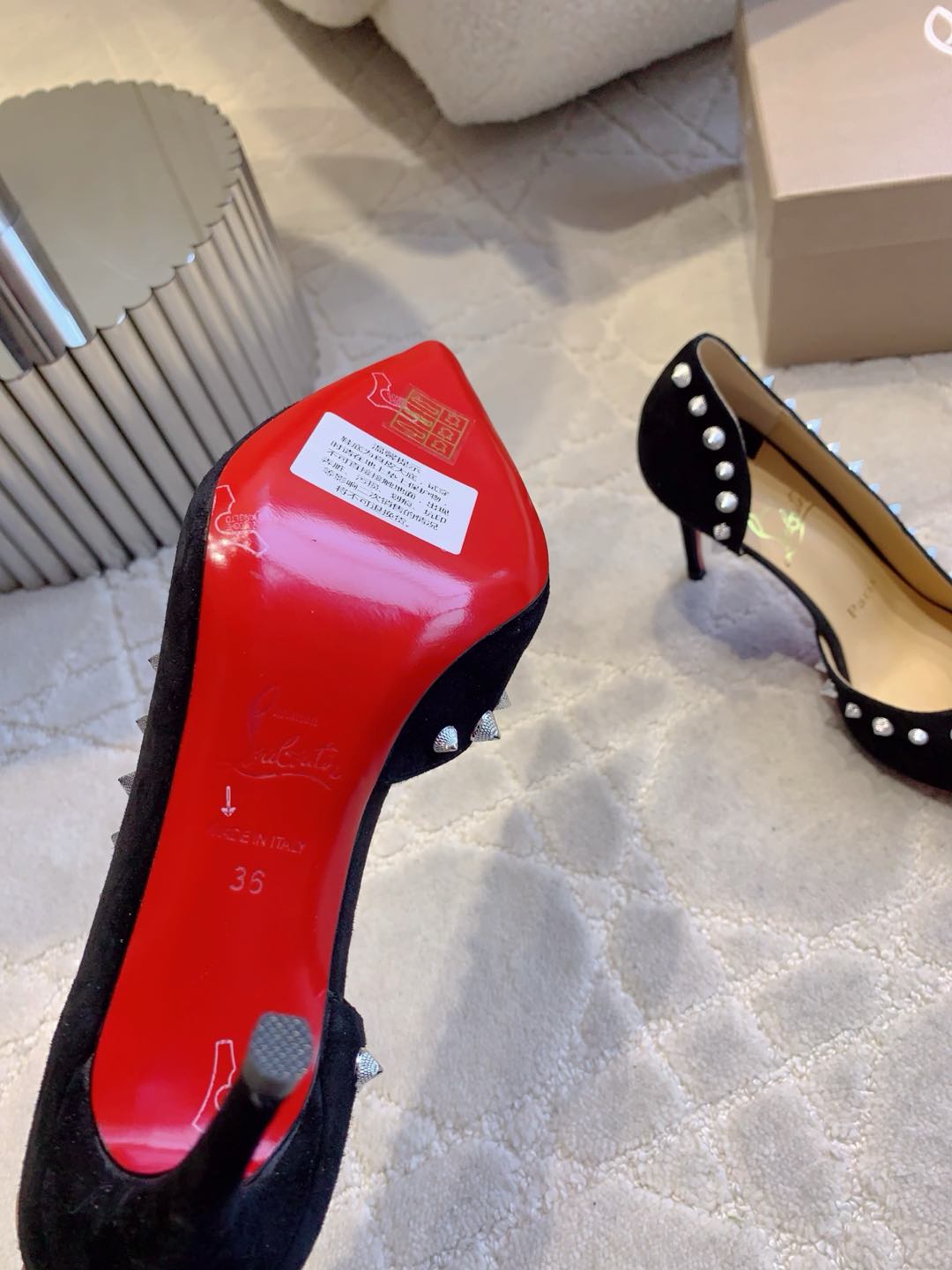 IRIZA PUMPS 85MM IN BLACK SUEDE SILVER SPIKES