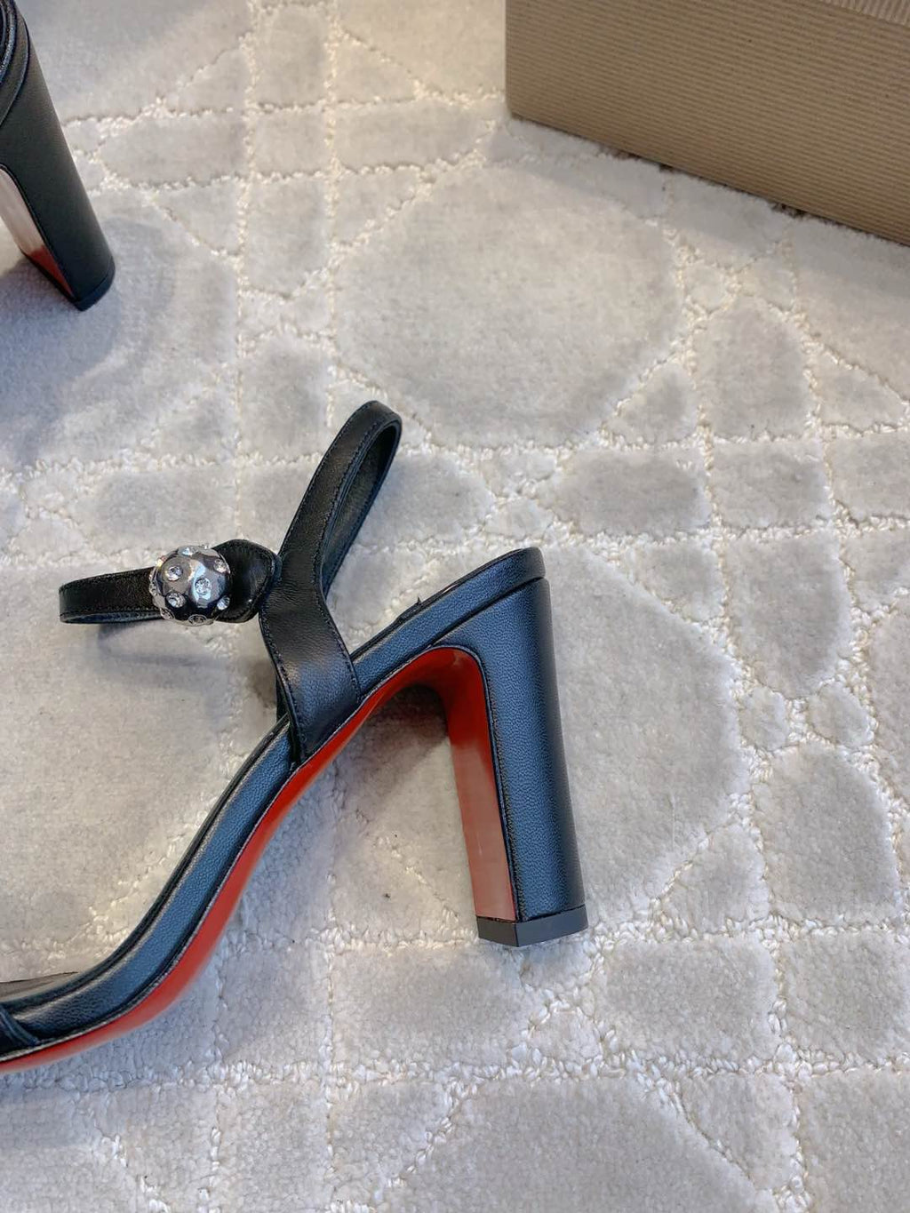MISS JANE SANDAL 90MM IN BLACK CALFSKIN EMBELLISHED BALL