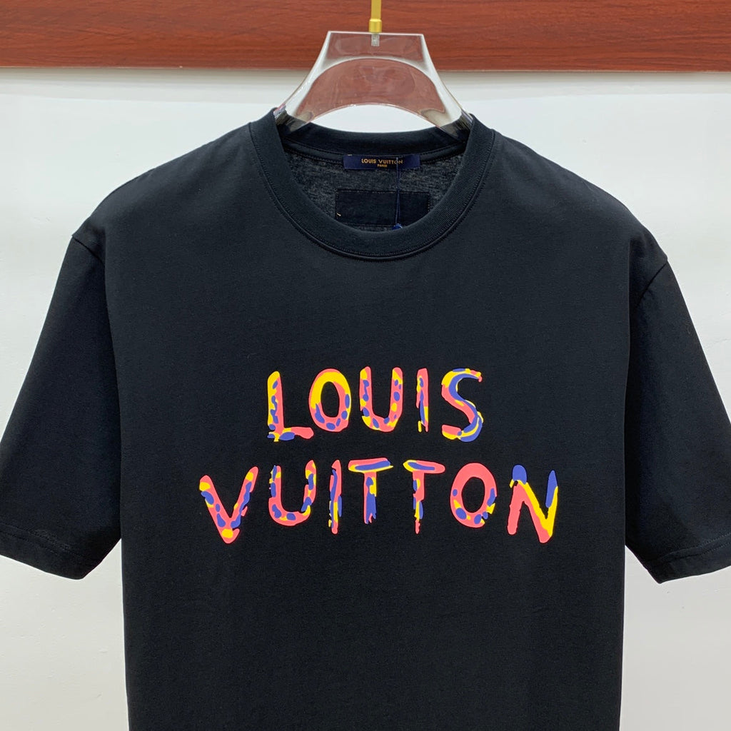 LV T-SHIRT COLORFUL LOGO IN BLACK COTTON 238877