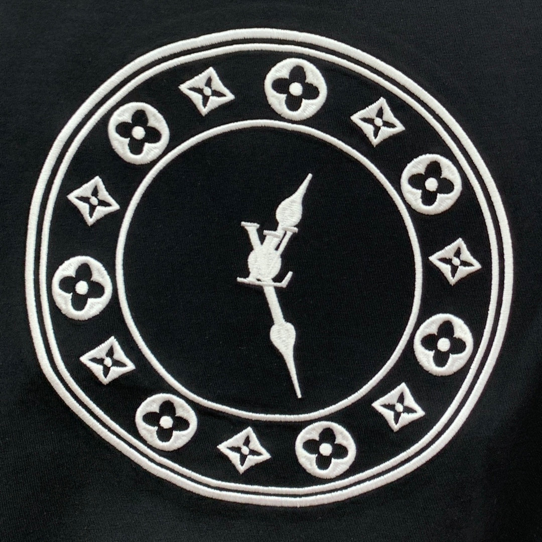 LV T-SHIRT IN BLACK PURE COTTON EMBROIDERED LOGO 238889