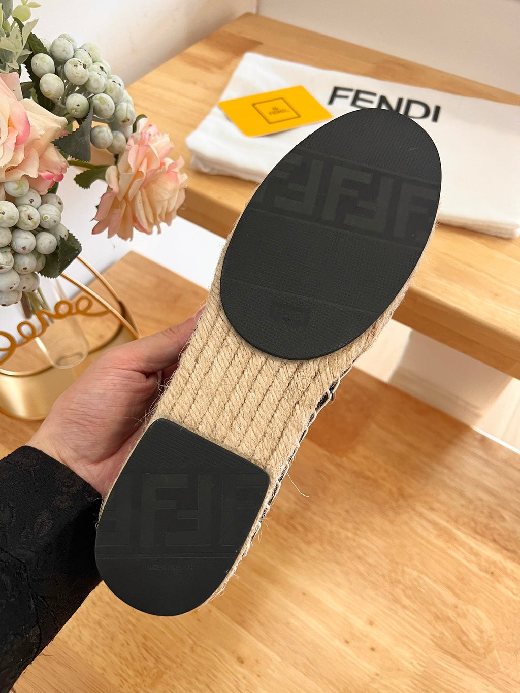 FENDI 26S ESPADRILLE LOAFERS IN DARK BROWN AND BLACK CANVAS STYLE 2