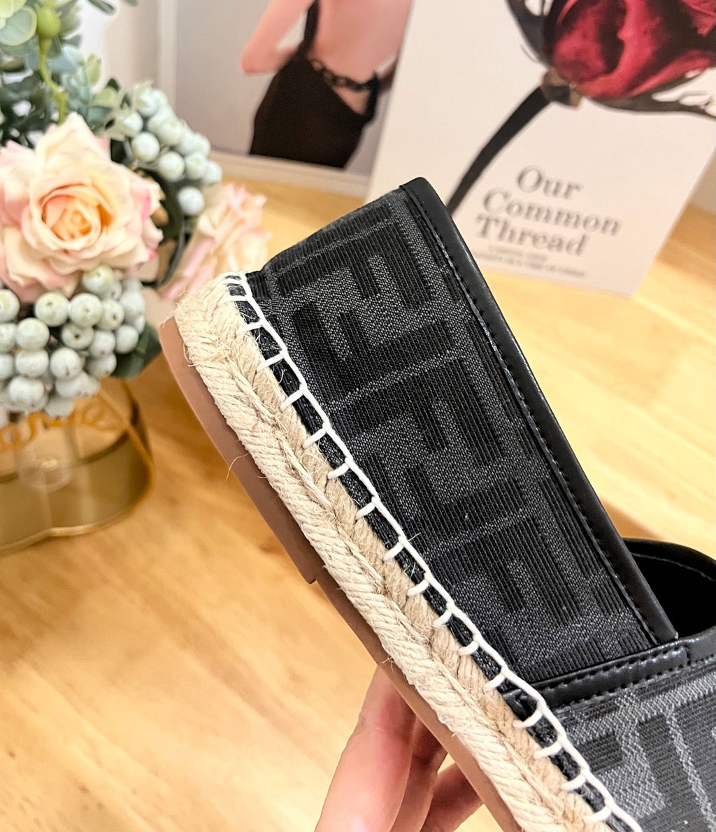FENDI 26S ESPADRILLE LOAFERS IN BLACK CANVAS STYLE 5