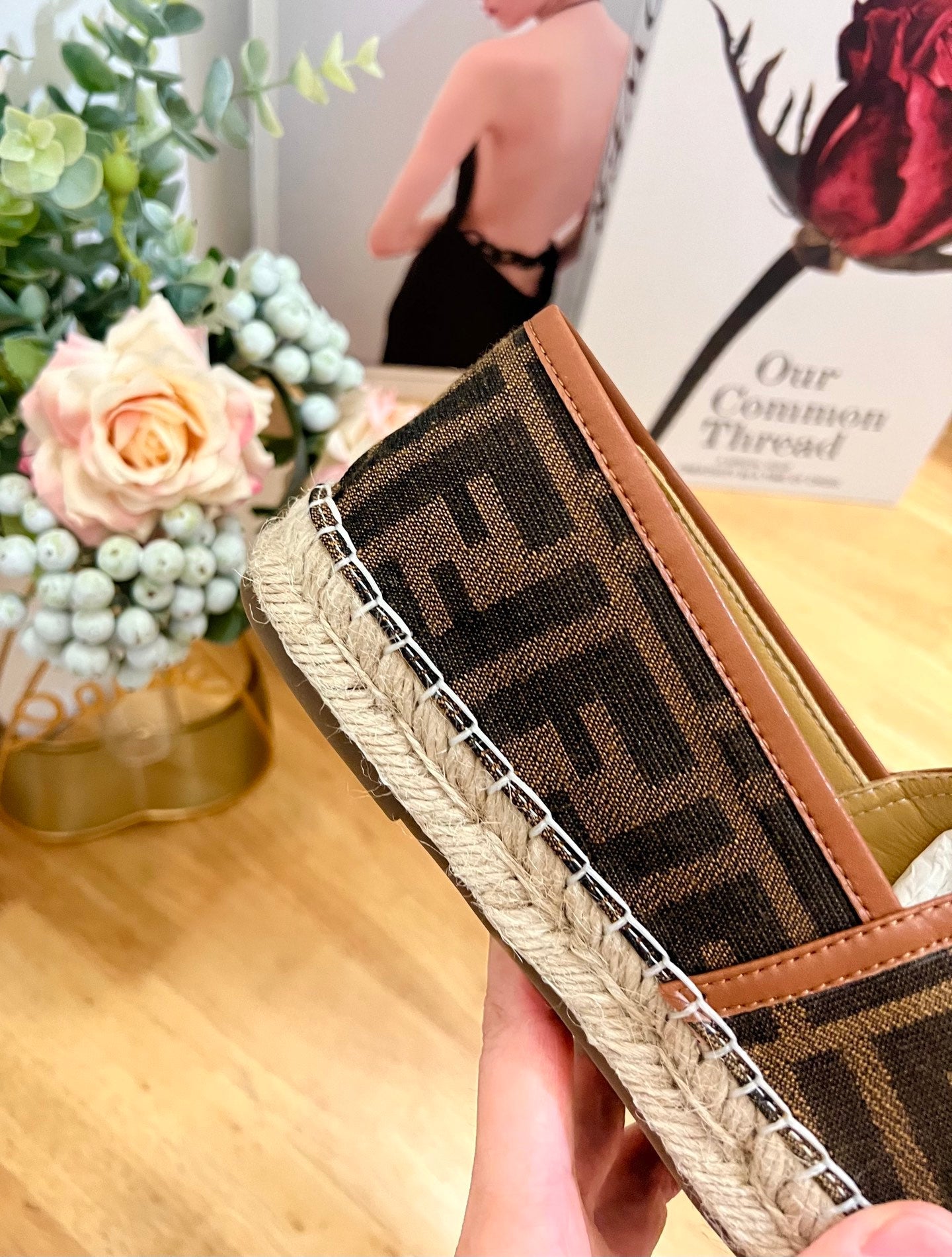 FENDI 26S ESPADRILLE LOAFERS IN DARK BROWN CANVAS STYLE 4