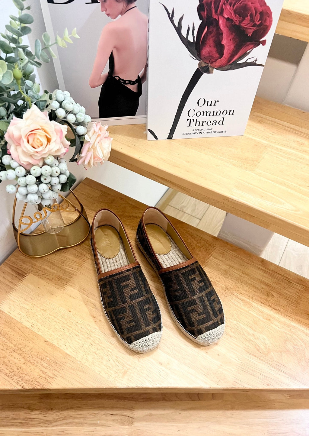 FENDI 26S ESPADRILLE LOAFERS IN DARK BROWN CANVAS STYLE 4