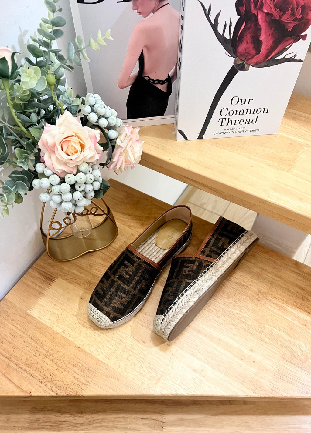 FENDI 26S ESPADRILLE LOAFERS IN DARK BROWN CANVAS STYLE 4