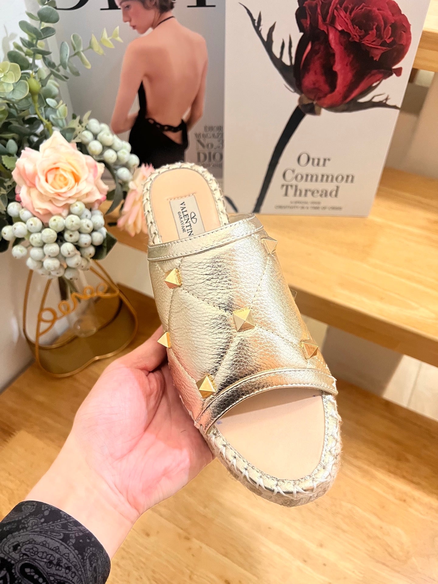 VALENTINO 26S WEDGE SANDALS IN LIGHT GOLD CALFSKIN