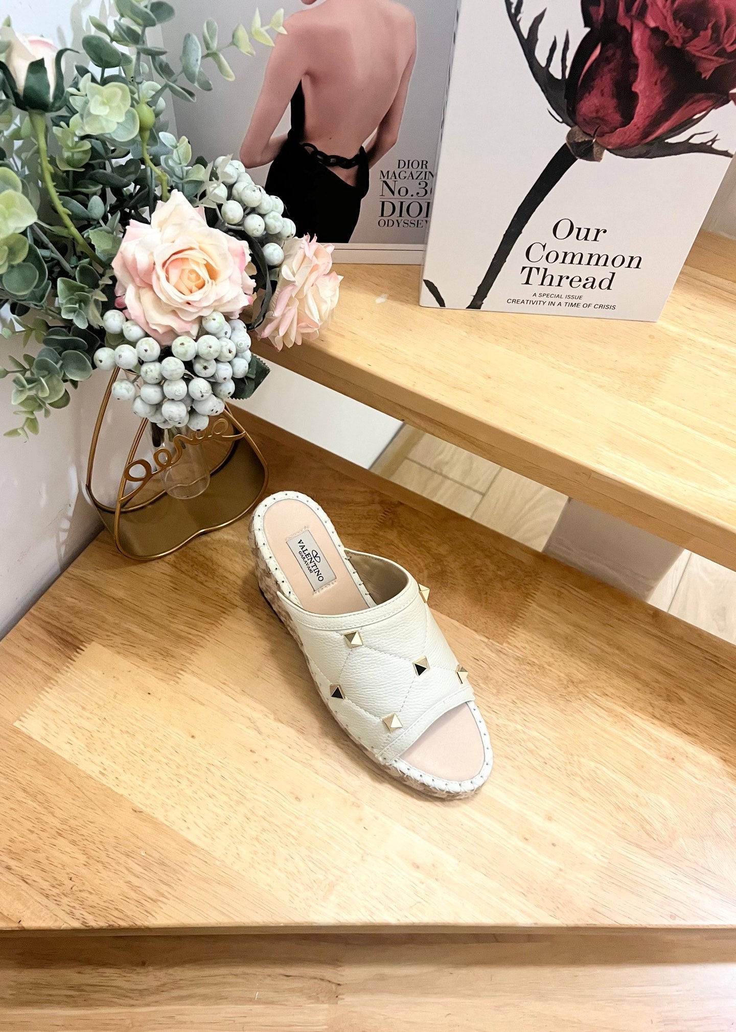 VALENTINO 26S WEDGE SANDALS IN OFF-WHITE CALFSKIN