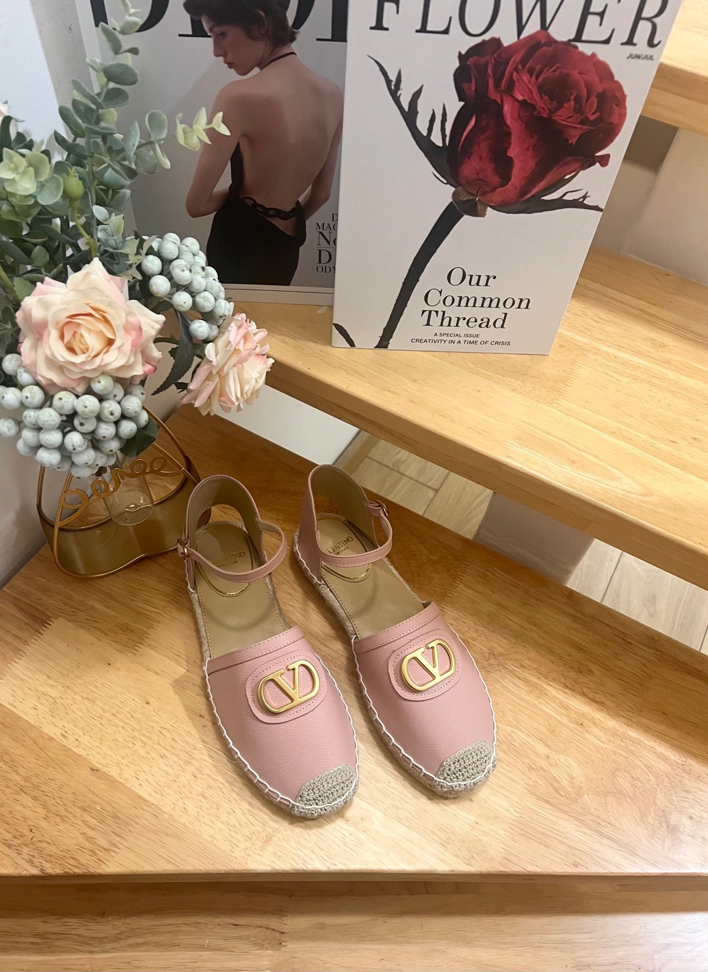VALENTINO 26S ESPADRILLE SHOES IN LIGHT PINK CALFSKIN