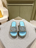 FENDI 26S PLATFORM SANDALS IN LIGHT BLUE AND BROWN FABRIC