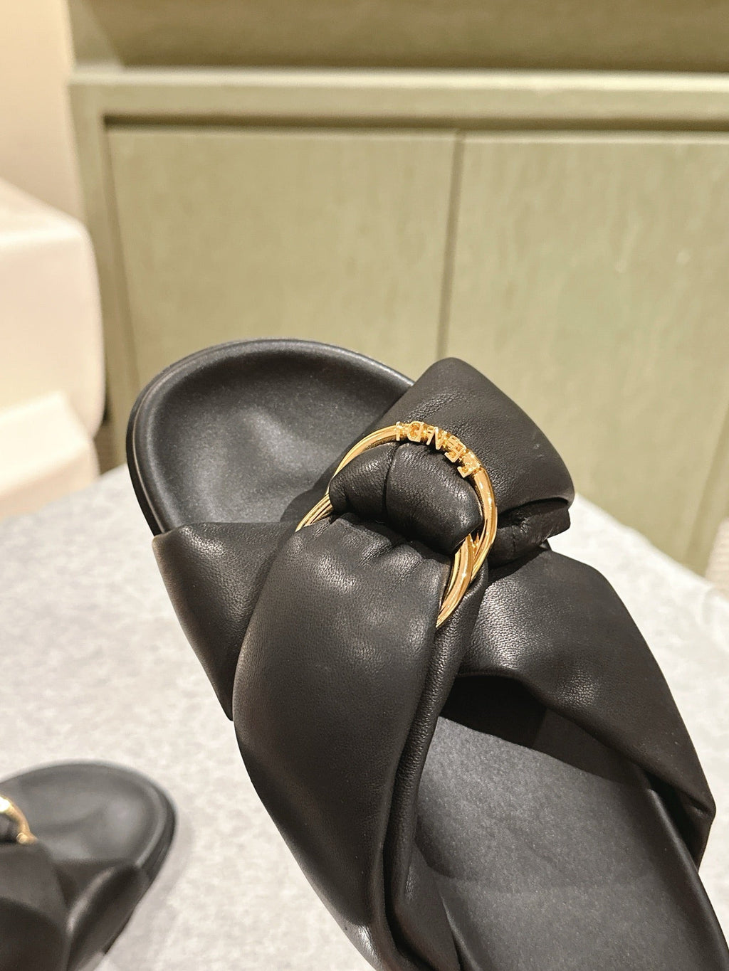 FENDI 26S WIDE CROSS-STRAP SANDALS IN BLACK LAMBSKIN