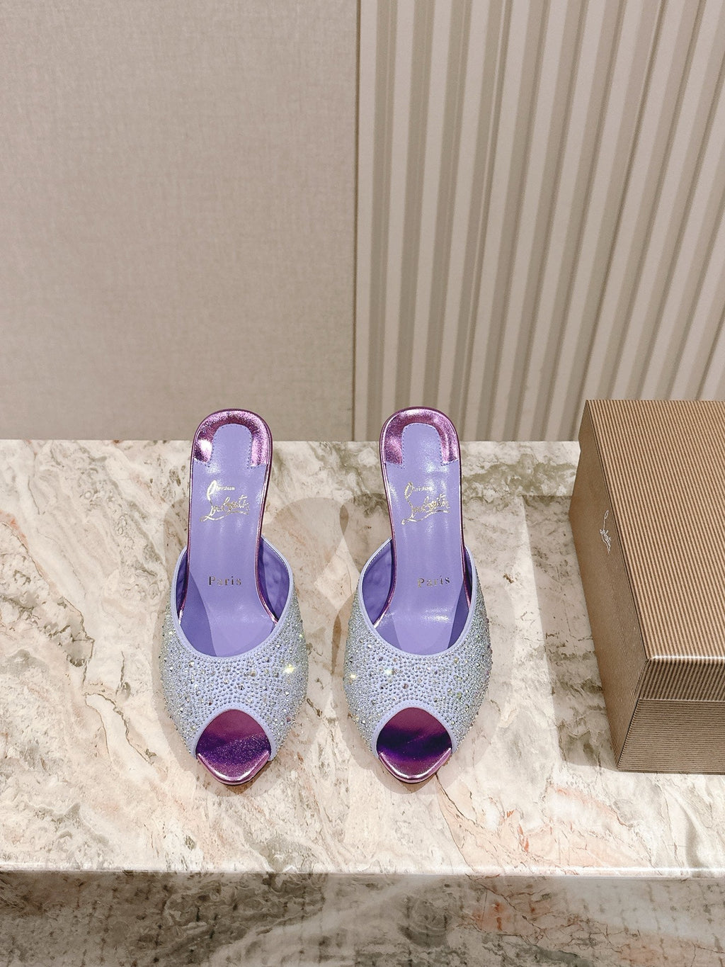 DOLLY STRASS SOLE SLIDE SANDALS 85MM IN BABY PURPLE CALFSKIN