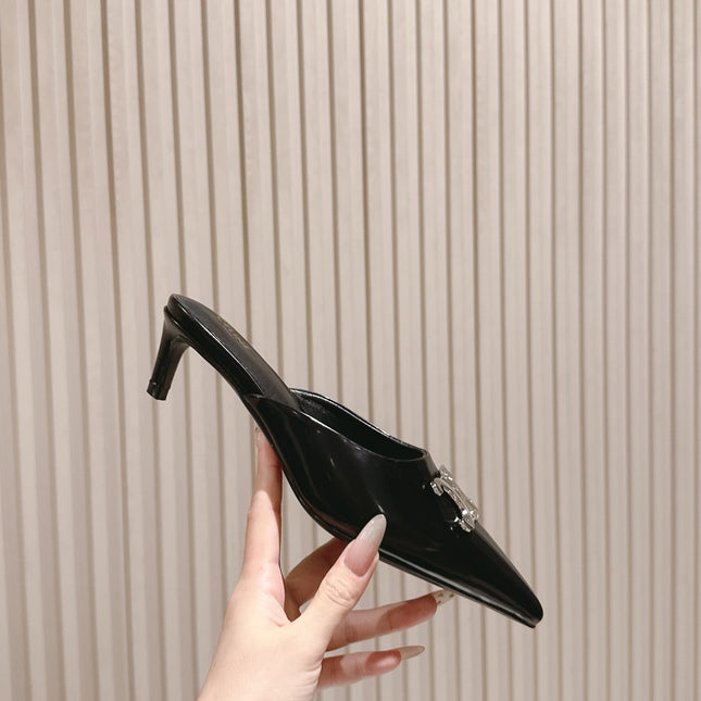 CELINE 25S ALMA TRIOMPHE MULE 45MM IN BLACK CALFSKIN SILVER HARDWARE