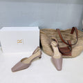 THE ROW 26S SQUARE TOE SLINGBACK HEELS 45MM IN MUTED TAUPE PINK CALFSKIN