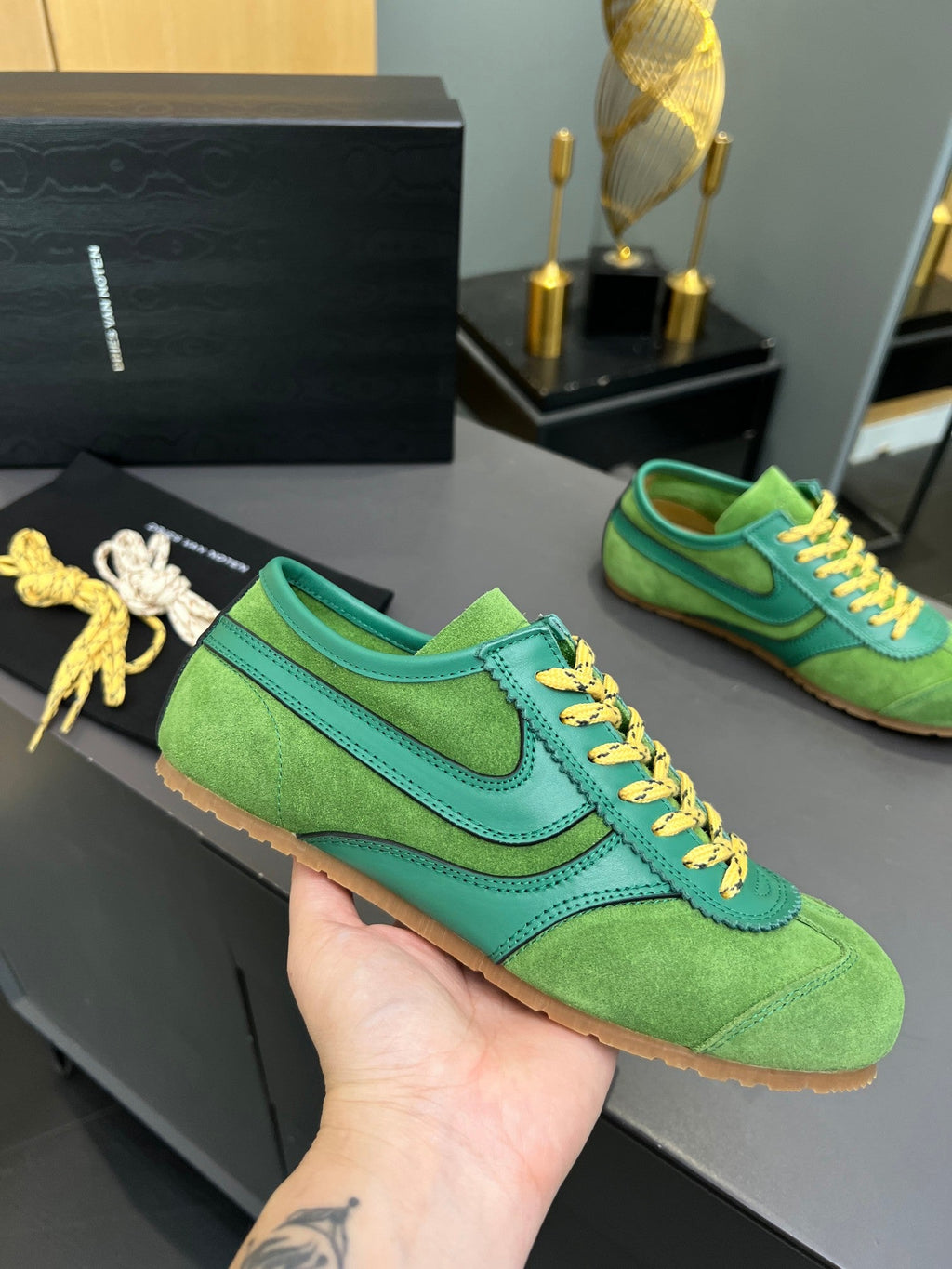 DRIES VAN NOTEN SNEAKER IN GREEN SUEDE