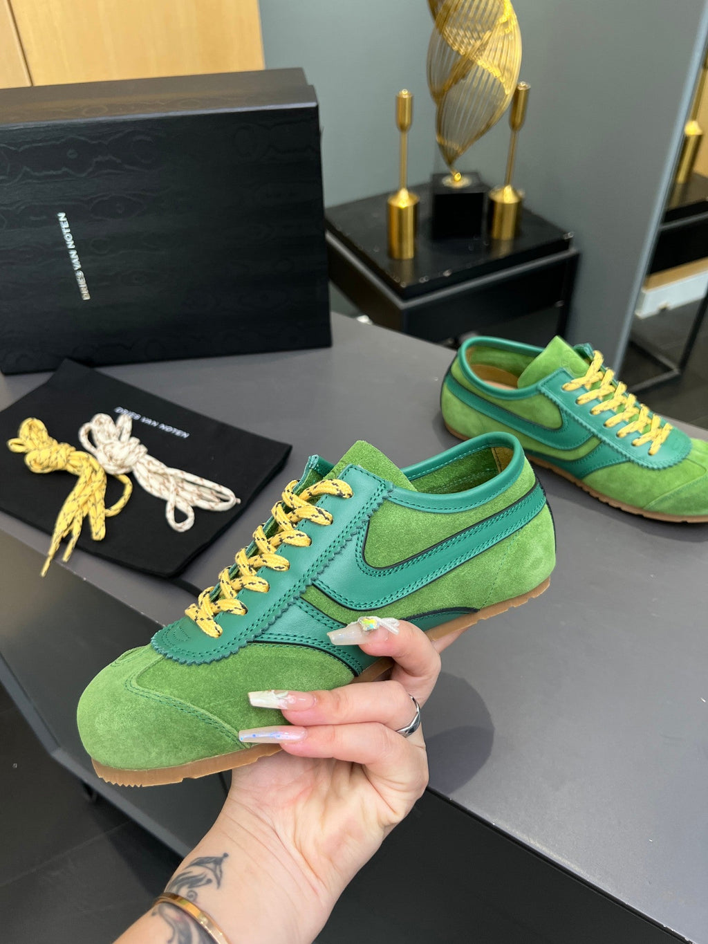 DRIES VAN NOTEN SNEAKER IN GREEN SUEDE