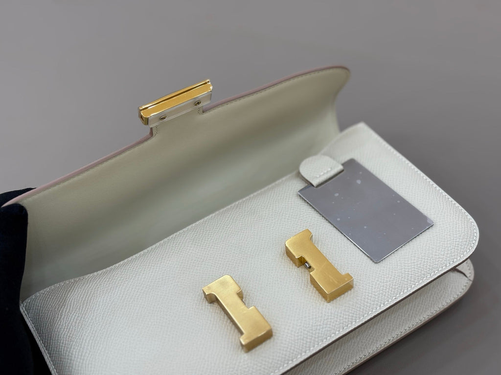 HM 25S CONSTANCE ELAN 24 CM IN CREAM WHITE EPSOM WITH GOLD HARDWARE