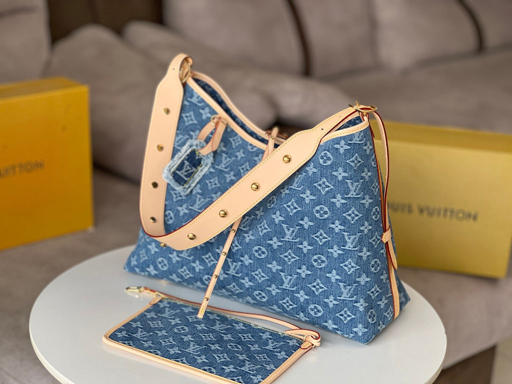LV 25S CARRYALL 39 IN BLUE DENIM MONOGRAM LEATHER TRIM