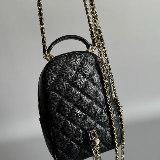 CC MINI 18 BACKPACK BLACK CAVIAR LIGHT GOLD HARDWARE