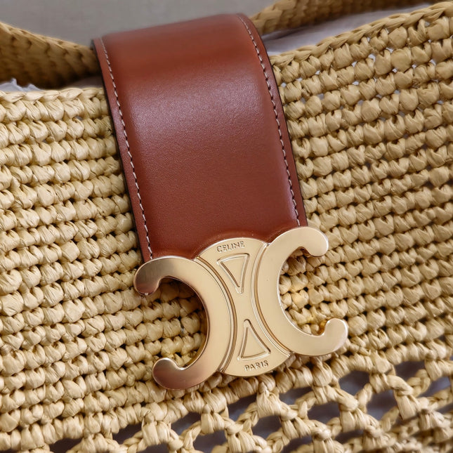 SMALL LOUISE BUCKET 25 IN BEIGE RAFFIA AND CALFSKIN