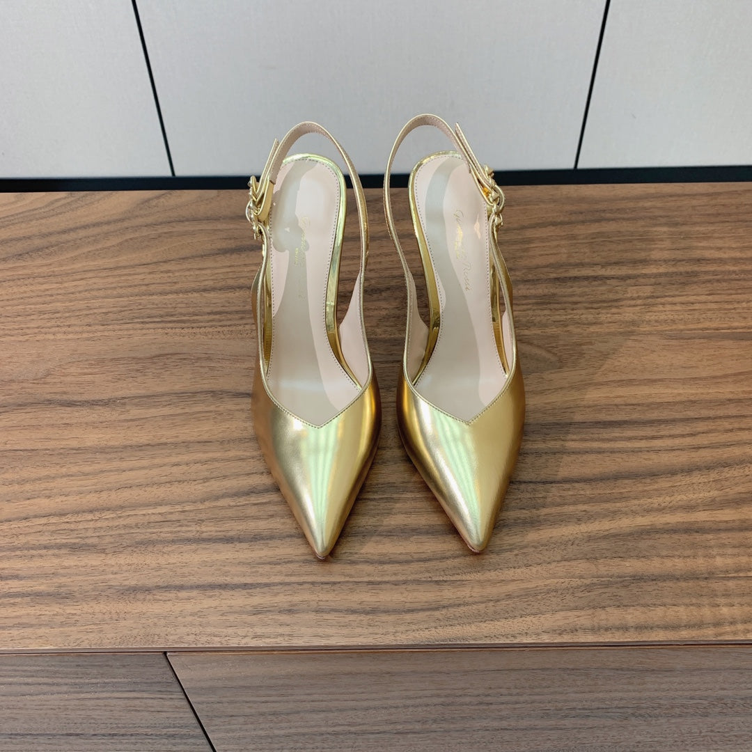 GIANVITO ROSSI 26S SLINGBACK HEELS 105 MM IN GOLD PATENT LAMBSKIN