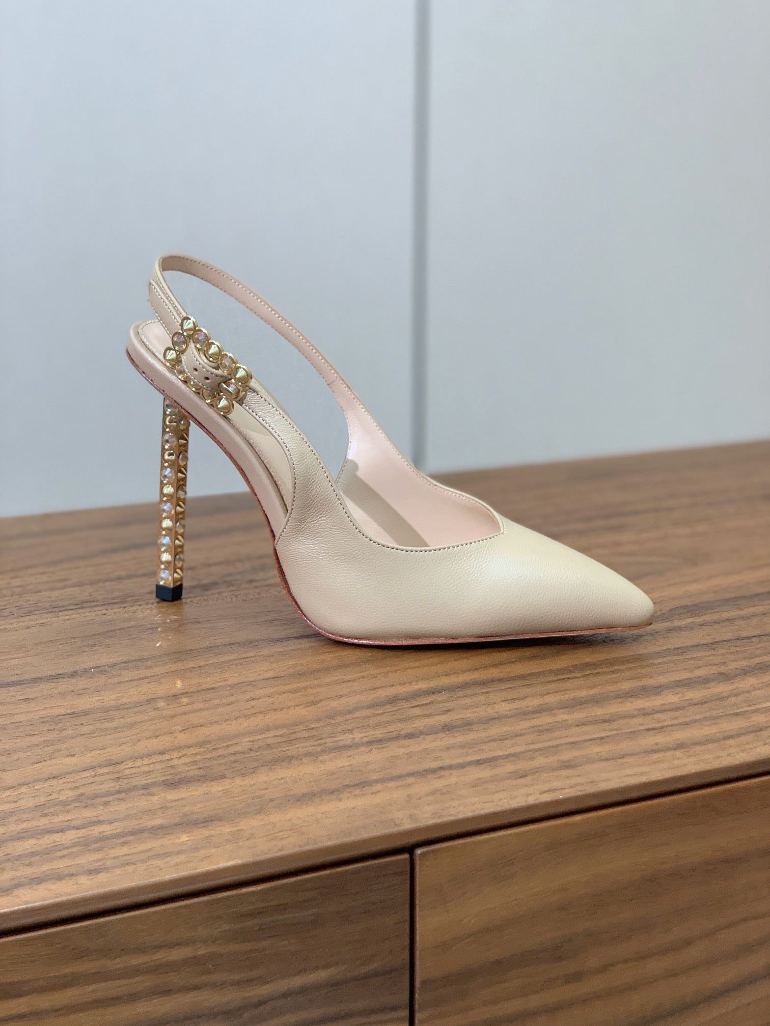 GIANVITO ROSSI 26S SLINGBACK HEELS 105 MM IN BEIGE LAMBSKIN