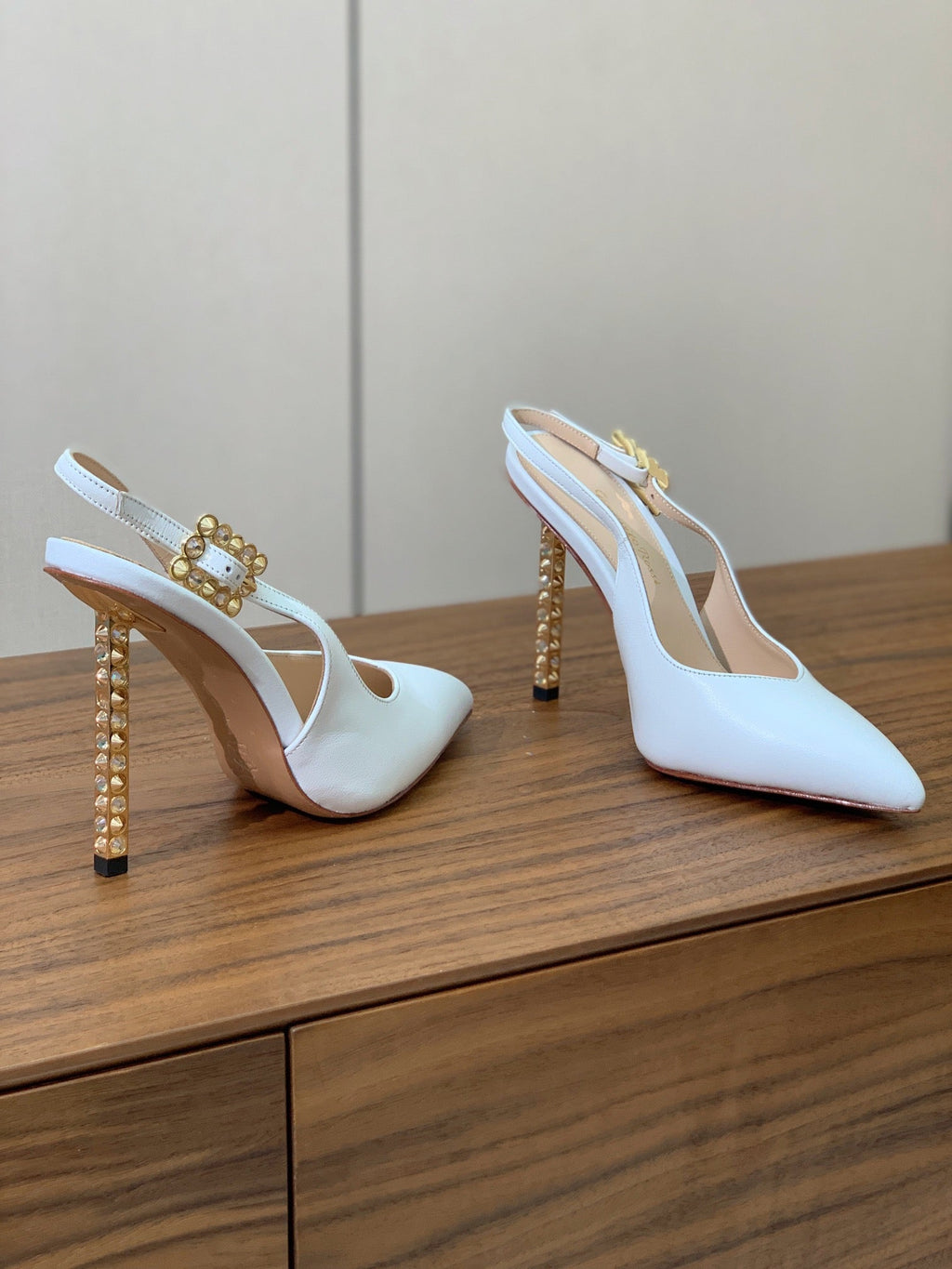 GIANVITO ROSSI 26S SLINGBACK HEELS 105 MM IN WHITE LAMBSKIN