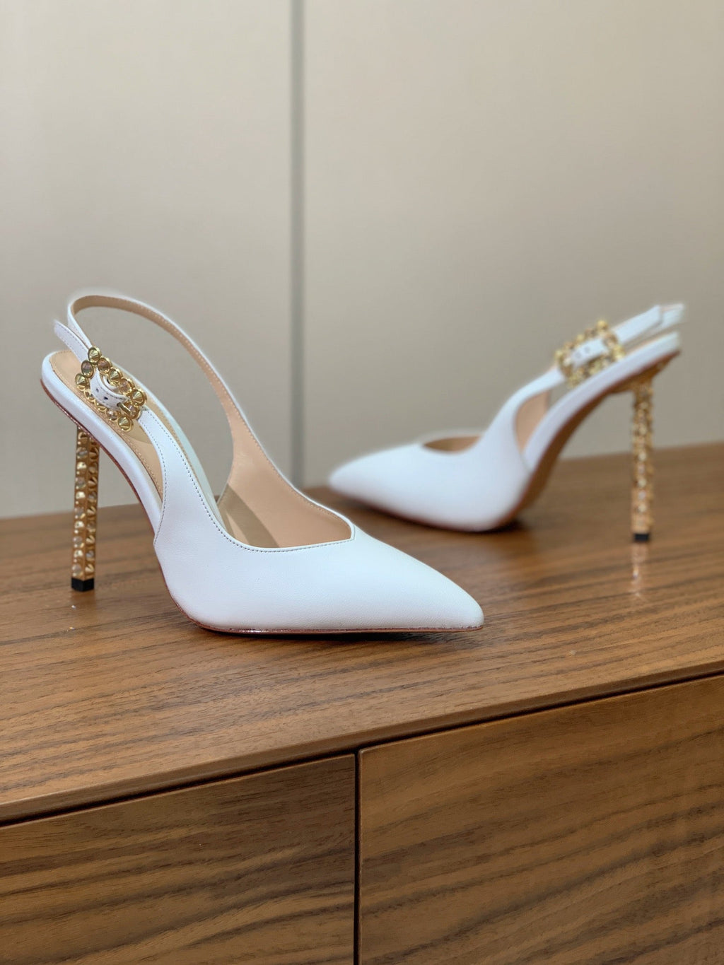 GIANVITO ROSSI 26S SLINGBACK HEELS 105 MM IN WHITE LAMBSKIN