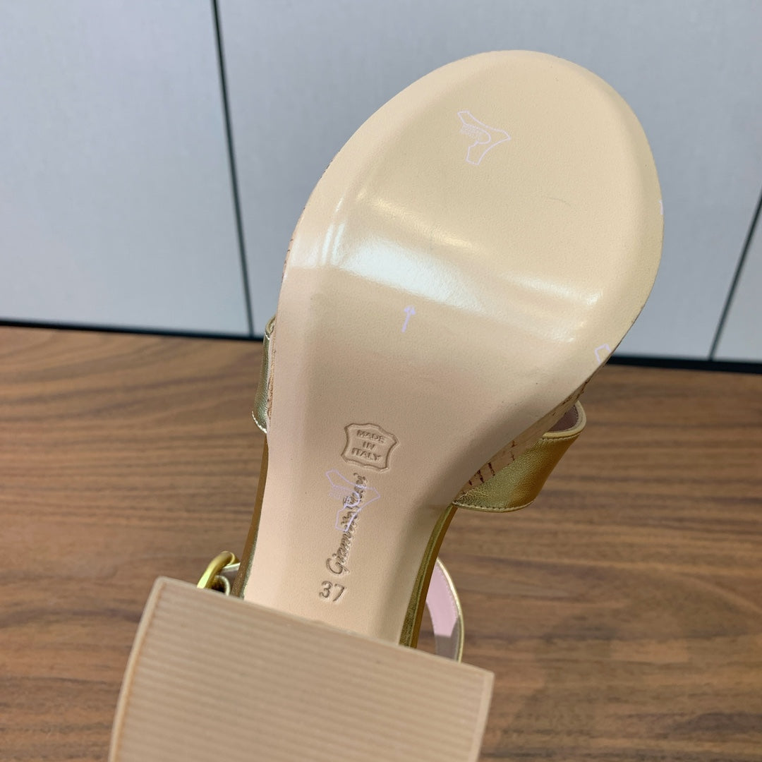 GIANVITO ROSSI 26S PLATFORM SANDALS 115 MM IN GOLD CALFSKIN
