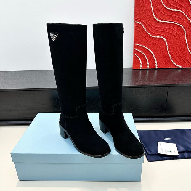 PRADA 25S HIGH-CUT BOOTS 55 MM IN BLACK SUEDE