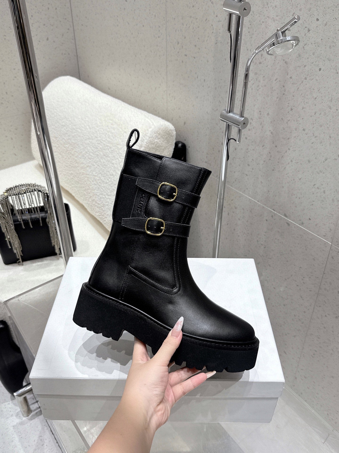 CELINE 26S ANKLE BOOTS IN BLACK CALFSKIN