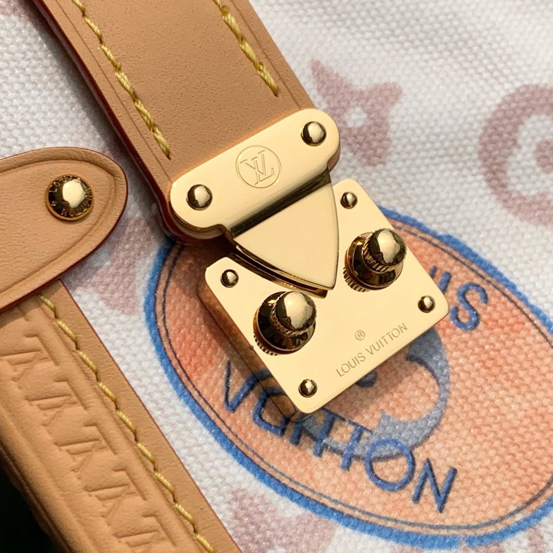 SIDE TRUNK MM 23.5 IN MONOGRAM DUNE CANVAS AND CALFSKIN