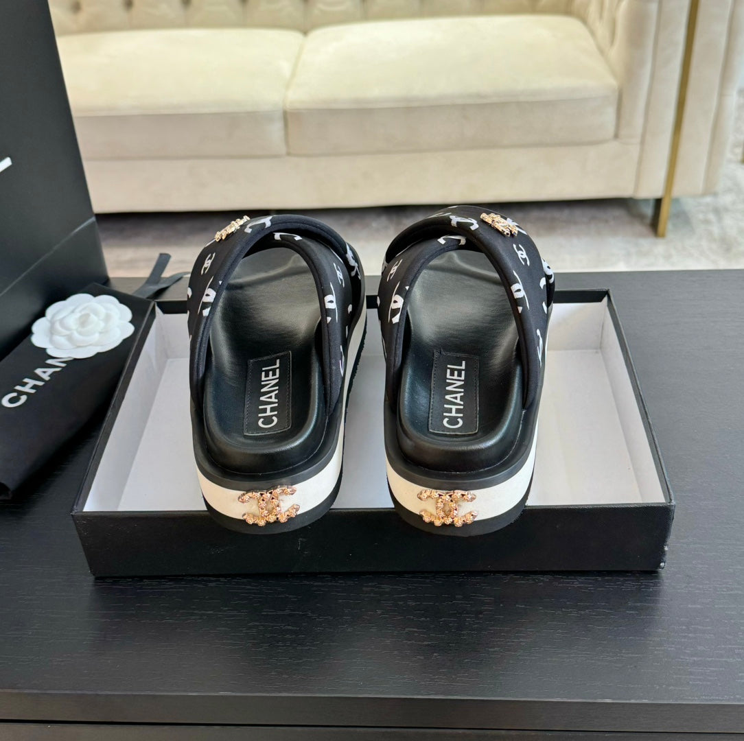 Cross Straps Mule Sandals Lambskin Black