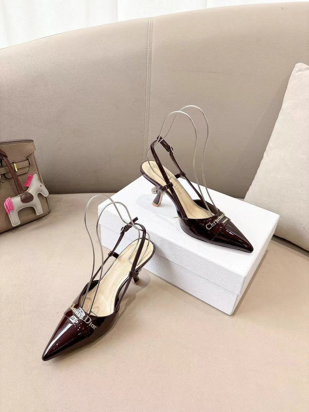 MY DD SLINGBACK PUMP 85MM IN BURGUNDY RED CALFSKIN