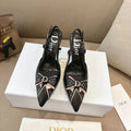 DIOR 26S SLINGBACK KITTEN HEEL PUMPS 85MM IN BLACK CALFSKIN STUDDED BOW STRAP