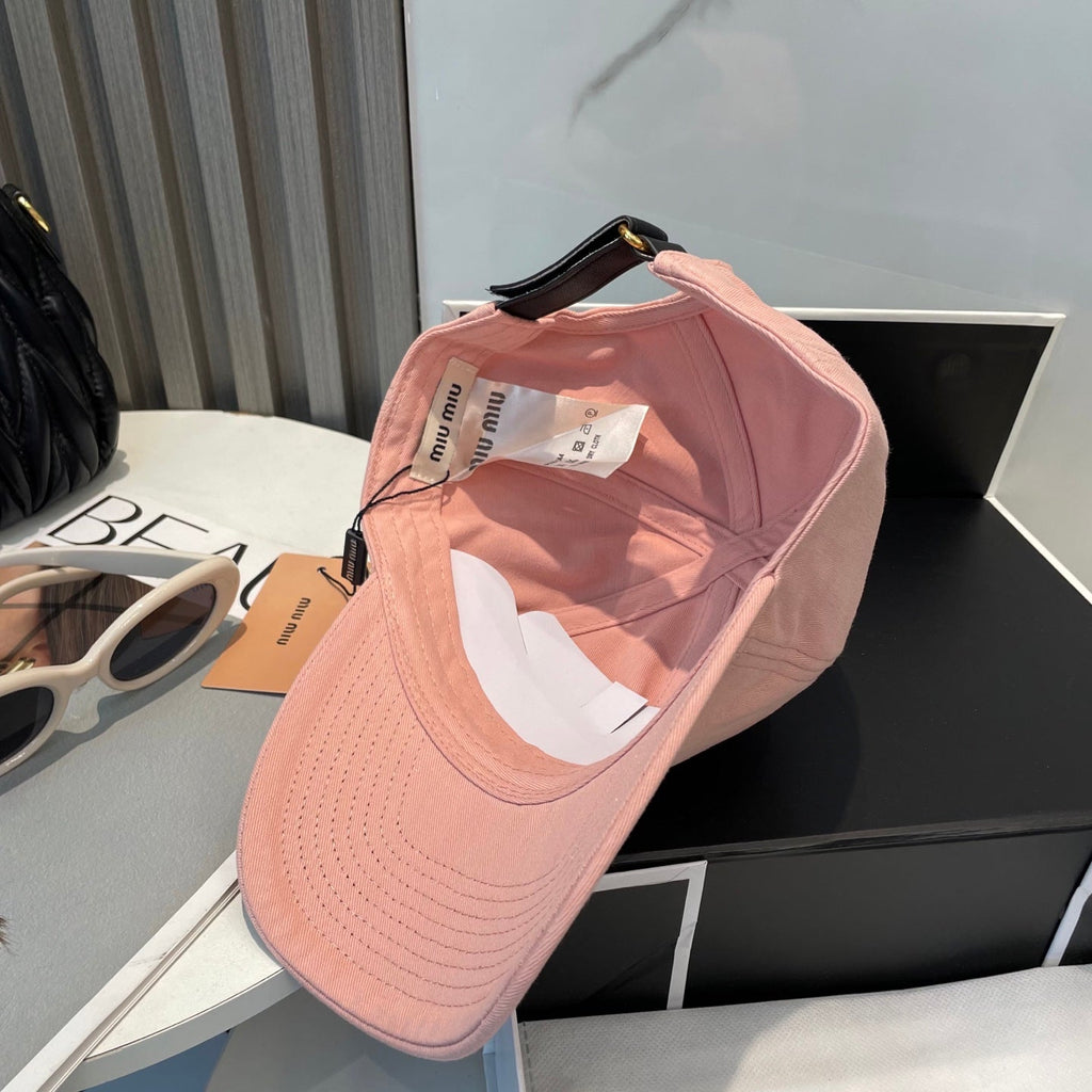 MIUMIU BASEBALL CAP IN PEACHY PINK FABRIC BRAND EMBROIDERY