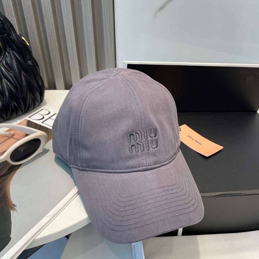 MIUMIU BASEBALL CAP IN GREY ORANGE FABRIC BRAND EMBROIDERY