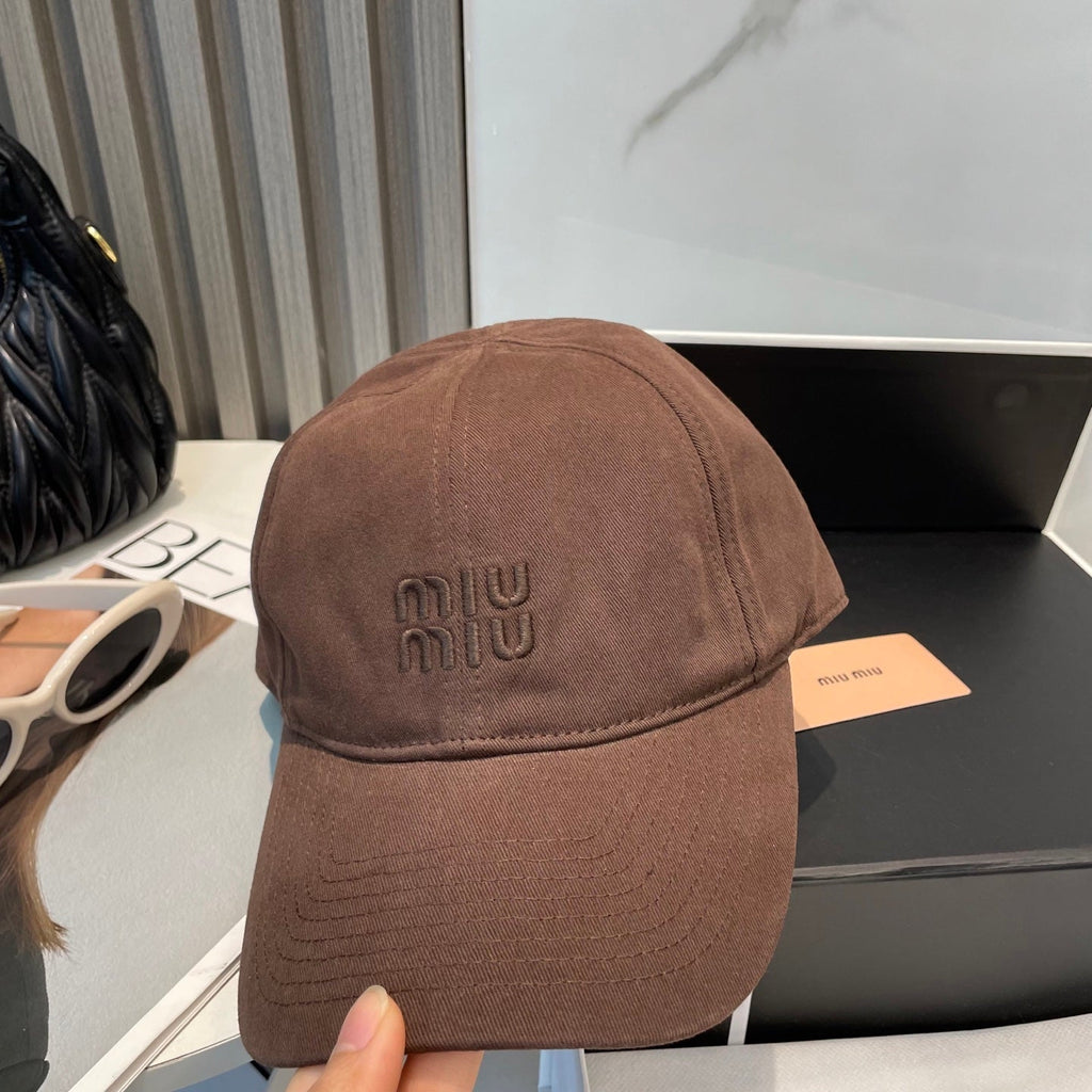 MIUMIU BASEBALL CAP IN BROWN ORANGE FABRIC BRAND EMBROIDERY