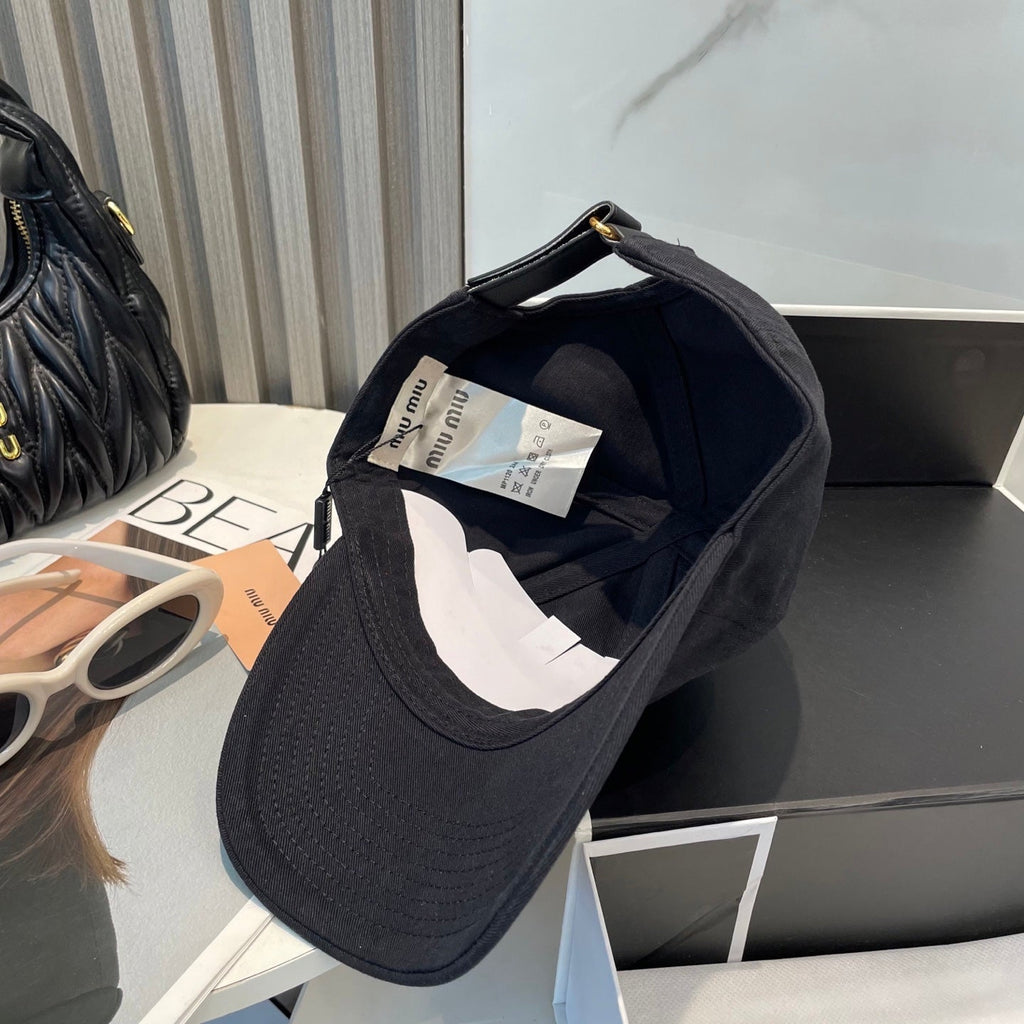 MIUMIU BASEBALL CAP IN BLACK FABRIC BRAND EMBROIDERY