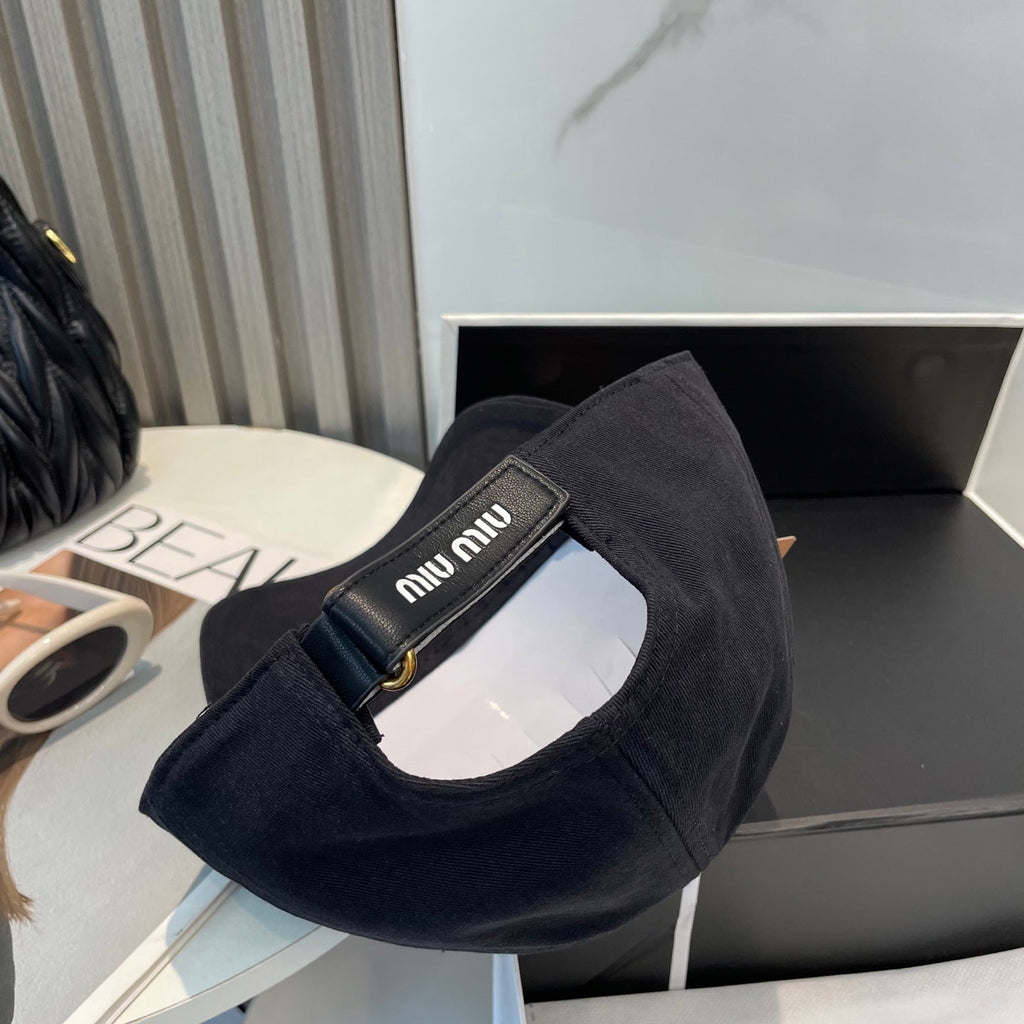 MIUMIU BASEBALL CAP IN BLACK FABRIC BRAND EMBROIDERY