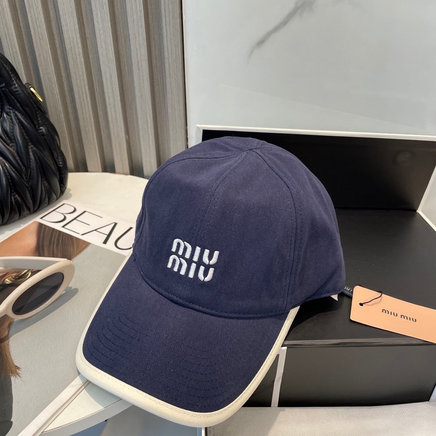 MIUMIU BASEBALL CAP IN NAVY BLUE FABRIC STYLE 7