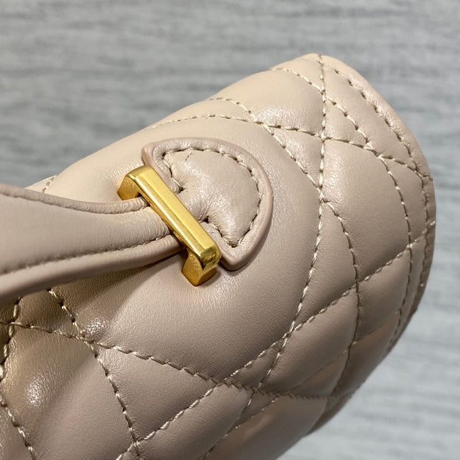 MISS CARO TOP HANDLE POUCH 24 IN BISQUE BEIGE MACROCANNAGE LAMBSKIN